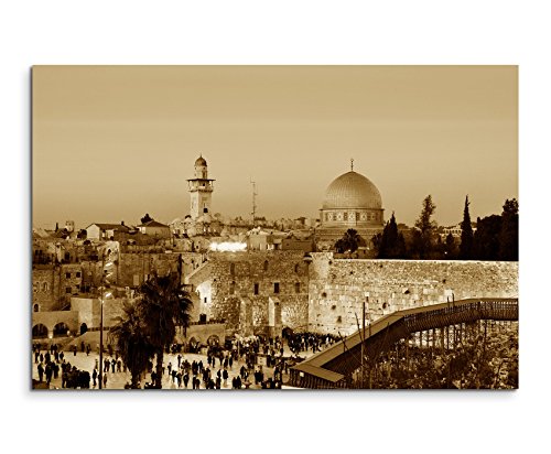 Augenblicke Wandbilder 120x80cm XXL riesige Bilder fertig gerahmt mit Keilrahmenin Sepia Felsendom und Klagemauer Jerusalem von Augenblicke Wandbilder