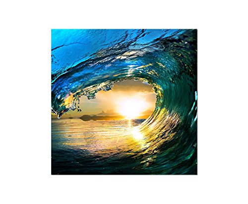 Augenblicke Wandbilder 80x80cm - Fotodruck auf Leinwand und Rahmen Ozean Wasserwelle Sonnenuntergang - Leinwandbild auf Keilrahmen modern stilvoll - Bilder und Dekoration von Augenblicke Wandbilder