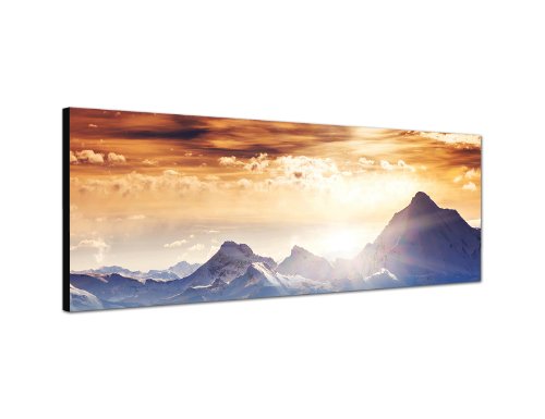 Augenblicke Wandbilder Keilrahmenbild Wandbild 150x50cm Winterlandschaft Berge Wald Schnee Sonne von Augenblicke Wandbilder