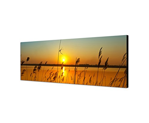 Augenblicke Wandbilder Leinwandbild als Panorama in 150x50cm Fluss Gräser Sonnenuntergang Himmel von Augenblicke Wandbilder