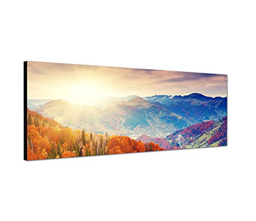 Augenblicke Wandbilder Leinwandbild als Panorama in 150x50cm Landschaft Berge Wald Herbst Sonnenstrahlen von Augenblicke Wandbilder