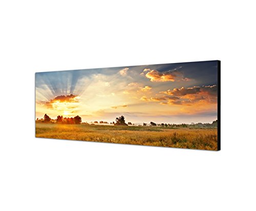 Augenblicke Wandbilder Leinwandbild als Panorama in 150x50cm Wiese Landschaft Wolkenhimmel Sonne von Augenblicke Wandbilder