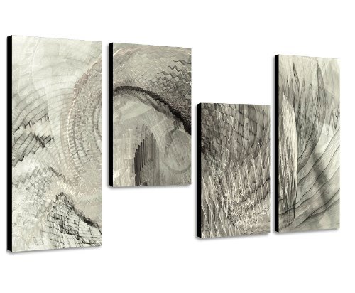 Augenblicke Wandbilder Schwarz Weiß Bild schlicht und zeitlos - 130x70cm 4 teiliges Keilrahmenbild (30x70+30x50+30x50+30x70cm) abstraktes Wandbild mehrteilig Gemälde-Stil handgemalte Optik Vintage von Augenblicke Wandbilder