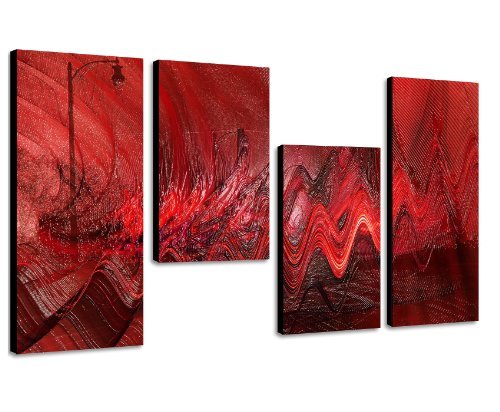 Augenblicke Wandbilder EIN Traum in Rot - extravagantes Wandbild 130x70cm 4 teiliges Keilrahmenbild (30x70+30x50+30x50+30x70cm) abstraktes Wandbild mehrteilig Gemälde-Stil handgemalte Optik Vintage von Augenblicke Wandbilder