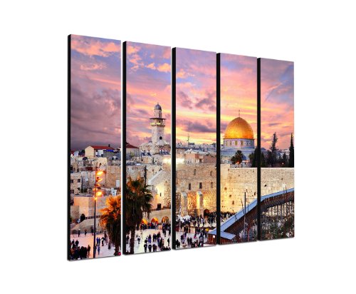 Jerusalem Christentum Gelobtes Land Klagemauer 5x30x120cm XXL extra großes 5-teiliges Wandbild auf Leinwand und Keilrahmen fertig zum aufhängen - Unsere Bilder auf Leinwand bestechen durch ihre ungewöhnlichen Formate und den extrem detaillierten Druck aus bis zu 100 Megapixel hoch aufgelösten Fotos. von Augenblicke Wandbilder