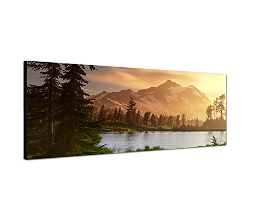 Augenblicke Wandbilder Leinwandbild als Panorama in 150x50cm Berge Schnee Waldsee Bäume Natur von Augenblicke Wandbilder