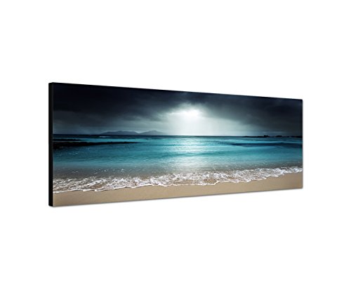 Augenblicke Wandbilder Leinwandbild als Panorama in 150x50cm Seychellen Strand Meer Nachtanbruch von Augenblicke Wandbilder