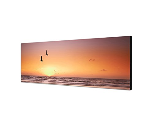 Augenblicke Wandbilder Leinwandbild als Panorama in 150x50cm Strand Meer Sonnenuntergang Möwen von Augenblicke Wandbilder