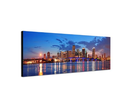 Miami skyline Wolkenkratzer Panorama Wand Bild 150 x 50 cm, exklusive Bild auf Leinwand und Keilrahmen, bereit zu hängen, Unsere Bilder auf Leinwand bestechen durch ihre ungewöhnlichen Formate und extrem detaillierten Druck aus bis zu 100 Megapixel hoch aufgelösten Fotos von Augenblicke Wandbilder