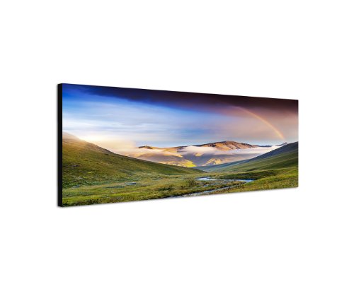 Regenbogen Kaukasus Georgien 150x50cm Panorama Wandbild auf Leinwand und Keilrahmen fertig zum aufhängen - Unsere Bilder auf Leinwand bestechen durch ihre ungewöhnlichen Formate und den extrem detaillierten Druck aus bis zu 100 Megapixel hoch aufgelösten Fotos von Augenblicke Wandbilder