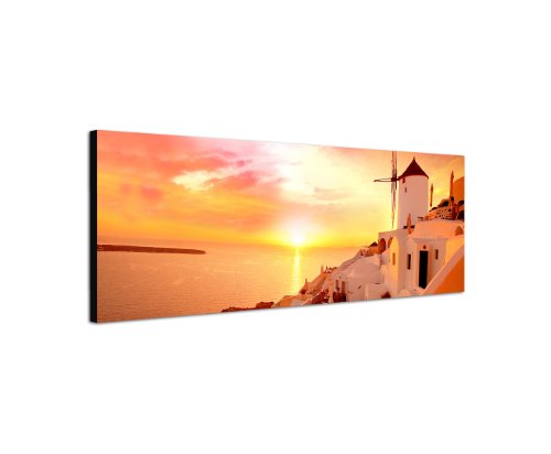 Santorini Griechenland 150x50cm Panorama Wandbild auf Leinwand und Keilrahmen fertig zum aufhängen - Unsere Bilder auf Leinwand bestechen durch ihre ungewöhnlichen Formate und den extrem detaillierten Druck aus bis zu 100 Megapixel hoch aufgelösten Fotos. von Augenblicke Wandbilder