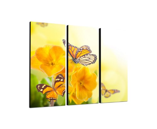 Schmetterlinge gelbe Blumen 3x40x90cm dreiteiliges Wandbild auf Leinwand und Keilrahmen fertig zum aufhängen - Unsere Bilder auf Leinwand bestechen durch ihre ungewöhnlichen Formate und den extrem detaillierten Druck aus bis zu 100 Megapixel hoch aufgelösten Fotos. von Augenblicke Wandbilder