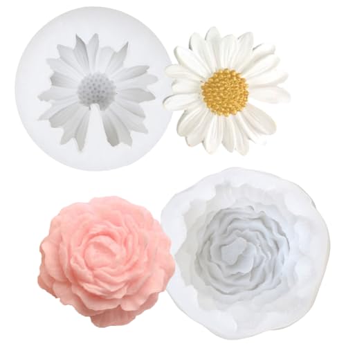 Augesak 2 Stück Kerzen Silikonformen, Daisy Silikonform+ Pfingstrosen Kerzenform, 3D Blumen Silikonformen Gießformen Kerzen für Kerzenhalter DIY Bastelprojekte Heimdekoration von Augesak
