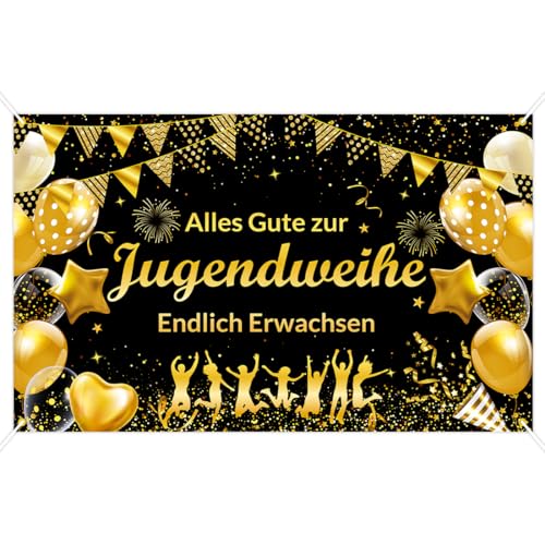 Jugendweihe Deko,Jugendweihe Banner Schwarz Gold,180x110cm Deko Jugendweihe Junge,Alles Gute zur Jugendweihe Banner,Jugendweihe Deko Mädchen,Girlande Jugendweihe für Jugendweihe Party von Augesak