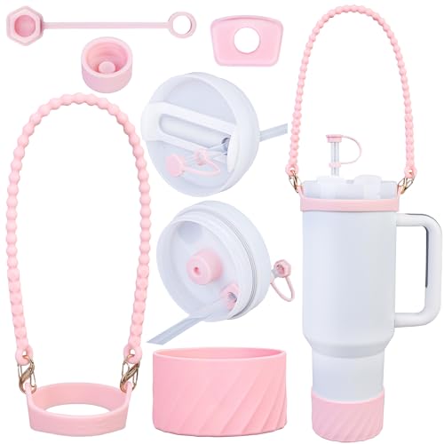 Tassen-Zubehör-Set für Stanley, inklusive 1 x Wasserflaschengriff, 3 x auslaufsicherer Silikon-Stopper, 1 x Silikon-Stiefel für Stanley Cup 30/1,2 l Trinkglas-Zubehör (Rosa) von Augisteen