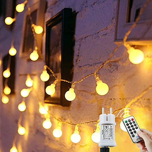 120 LED Lichterkette Kugel, 15M 8 Modi und Memory Funktion,lichterketten außen/Innen mit Stecker, fur party deko, kinderzimmer, balkon,weihnachtsbeleuchtung usw. (warmweiß) von Augone