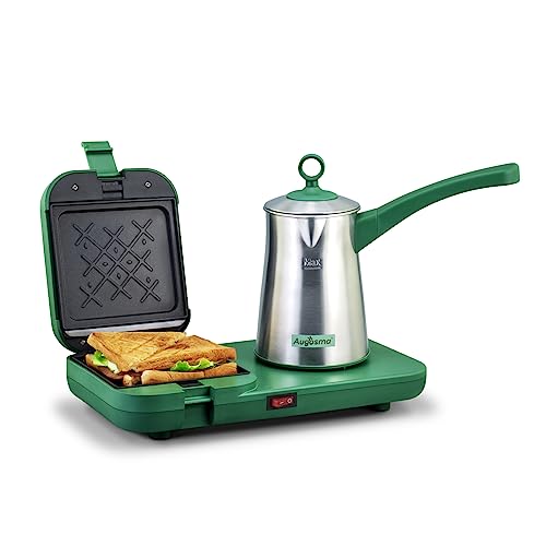 Augosma 2-in-1-Frühstücksstation-Multifunktions-Frühstückszubereiter, Sandwichmaker mit 400 ML Edelstahl BPA-frei Wasserkocher, 2 individuelle Kontrolle, perfekt für Frühstück oder Snacks, Antihaft von Augosma
