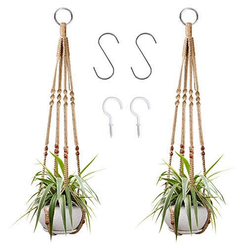 Augshy 2 Stück Pflanzenaufhänger zum Aufhängen Pflanzenhalter für Innen- und Außendekoration, Makramee-Hängekorb mit 4 Haken (89 cm) von Augshy
