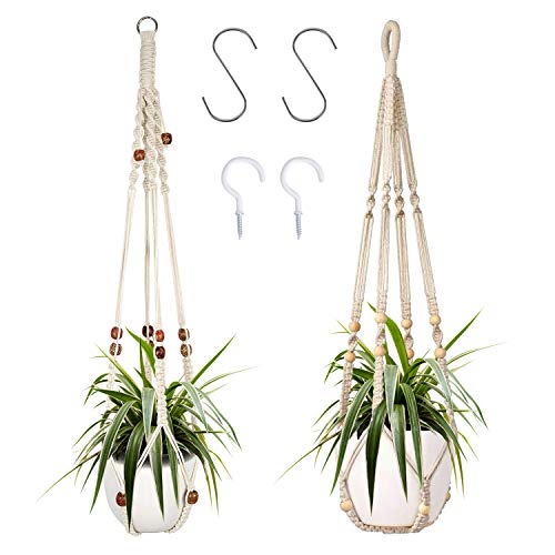 2er Set Makramee Blumenampel Baumwollseil Hängeampel Blumentopf Pflanzen Halter Aufhänger für Innen Außen Decken mit 4 Haken von Augshy