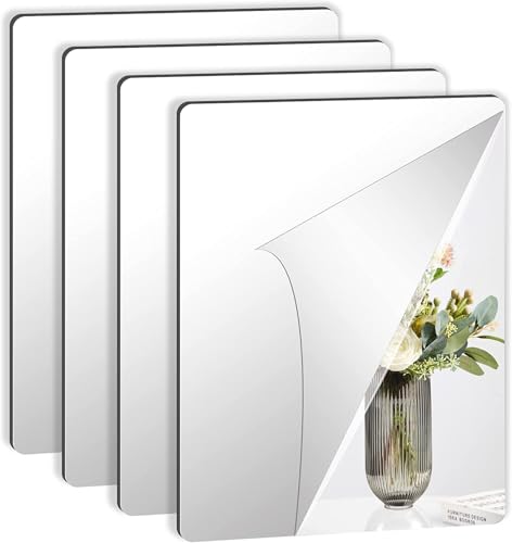 Augshy 4 Stück 30x40cm Selbstklebende Fliesenspiegel, Selbstklebende Flexibler Spiegel Nicht Glas DIY Acrylic Wanddekoration Dekospiegel Rahmenloser Wandspiegel von Augshy