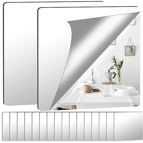 Augshy 16 Stück 20x20cm Selbstklebende Fliesenspiegel, Selbstklebende Flexibler Spiegel Nicht Glas DIY Acrylic Wanddekoration Dekospiegel Rahmenloser Wandspiegel von Augshy