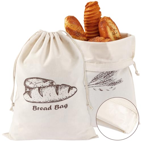 Augshy Brotbeutel, 2 Stück Brotbeutel für selbstgemachtes Brot, 45 x 30 cm, Leinen-Brotbeutel, Innenfutter, um Brot frisch zu halten, wiederverwendbare Brotbeutel von Augshy