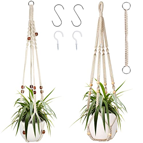 Augshy Makramee-Pflanzenaufhänger, Hängepflanzenhalter mit Verlängerung, Pflanzenaufhänger für Innen- und Außenbereich, Makramee-Hängepflanzkorb mit 4 Haken, 2 Stück Augshy Makramee-Pflanzenaufhänger, Hängepflanzenhalter mit Verlängerung, Pflanzenaufhänger für Innen- und Außenbereich, Makramee-Hängepflanzkorb mit 4 Haken, 2 Stück von Augshy