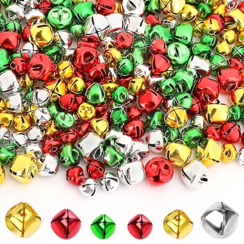 Weihnachten Glöckchen, Augshy 240 Stück Bunte Glöckchen zum Basteln 4 Farben Jingle Bells 8 10 12mm Kleine Bastelglocke für Weihnachten Heim Haustier Dekorationen von Augshy