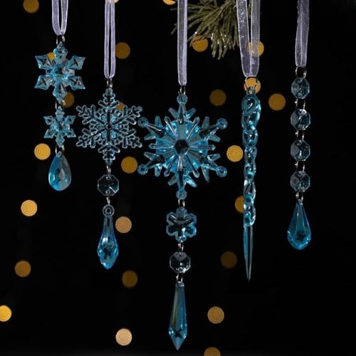 18 Stück Acryl für Kristallornamente Set mit Schneeflocken und Eiszapfen, hängende Dekorationen für Weihnachtsbaum und Ferienhaus Akzent Innen und Außen (blau) von AugustknowU