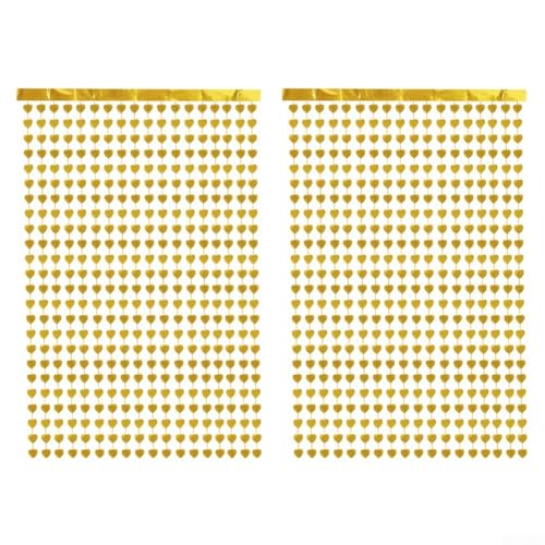 2x Herz Lametta Regen Vorhang 1x2m für Event Dekoration, Herz Motiv Vorhang für Hochzeit, Verlobung, Jubiläum und romantische Party (Gold) von AugustknowU