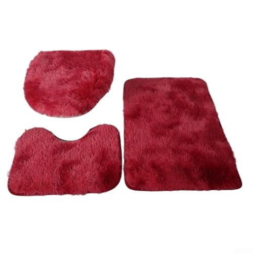 3-teiliges Badezimmerteppich-Set aus weicher Mikrofaser mit rutschfester Punkte-Unterseite, entworfen, um Feuchtigkeit zu absorbieren und Stabilität in Badezimmern zu erhalten (rot) von AugustknowU