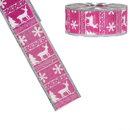 Band mit Rentier-Design, 5 cm breit, Kunsthanf, 10 m Länge, für DIY Weihnachtsbaumschmuck und Urlaubsbastelarbeiten (Rosarot) von AugustknowU