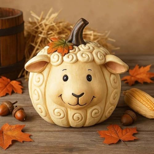Bauernhoftier-Kürbis-Figuren Harz-Skulpturen für Erntezeit Herbst Tischplatte und Halloween Home Akzente (Schaf) von AugustknowU