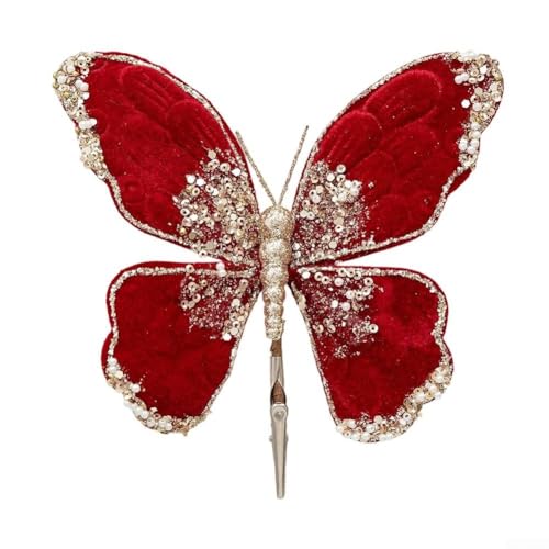 Dekorative Schmetterlings-Clip-Ornamente für Hochzeiten und Heimdekoration, verschönert Blumen- und Urlaubsarrangements mit eleganter Handwerkskunst (rot) von AugustknowU