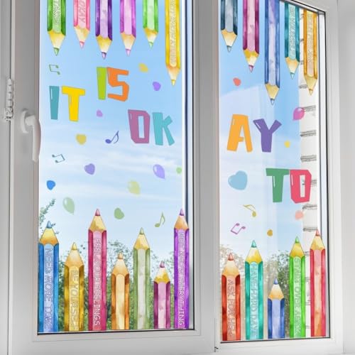 Doppelseitige, wiederverwendbare Fensteraufkleber mit Buntstift-Kunstwerk für Glas-, Holz- und Fliesenoberflächen in Klassenzimmern und Büros von AugustknowU