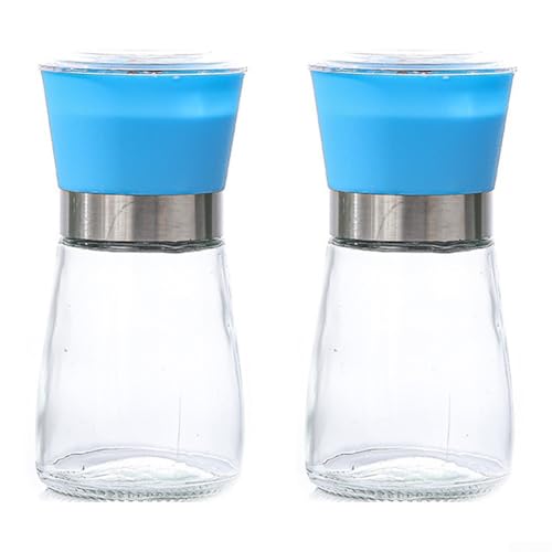 Edelstahl Lebensmittelmühle Manuelle Pfeffermühle mit Glashalter zum Mahlen von Kaffee, Gewürzen und Kräutern mit einstellbaren Mahleinstellungen (A kurz blau) von AugustknowU