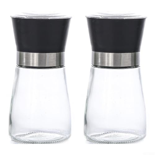 Edelstahl Lebensmittelmühle Manuelle Pfeffermühle mit Glashalter zum Mahlen von Kaffee, Gewürzen und Kräutern mit einstellbaren Mahleinstellungen (A kurz schwarz) von AugustknowU