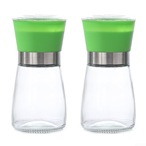 Edelstahl Lebensmittelmühle Manuelle Pfeffermühle mit Glashalter zum Mahlen von Kaffee, Gewürzen und Kräutern mit einstellbaren Mahleinstellungen (grüner Kunststoff) von AugustknowU