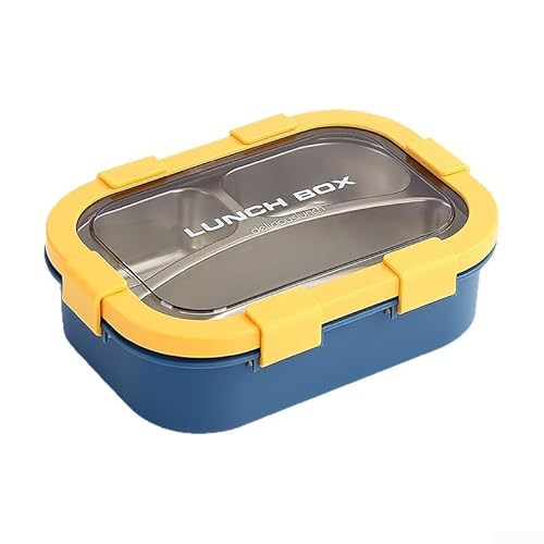 Edelstahl-Lunchbehälter mit 3 auslaufsicheren Fächern, herausnehmbarem Tablett und sicheren Seitenriegeln, um Mahlzeiten getrennt und frisch zu halten (Gelb) von AugustknowU