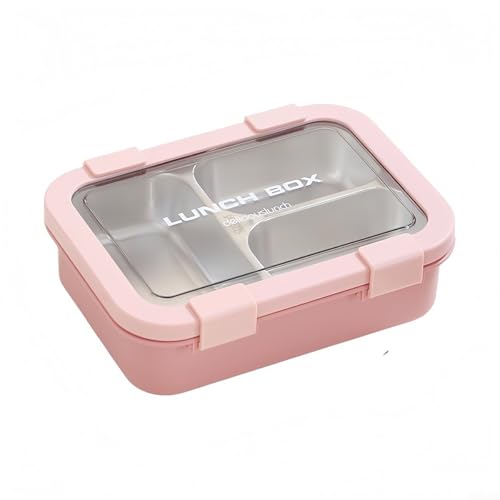 Edelstahl-Lunchbehälter mit 3 auslaufsicheren Fächern, herausnehmbarem Tablett und sicheren Seitenriegeln, um Mahlzeiten getrennt und frisch zu halten (Rosa) von AugustknowU