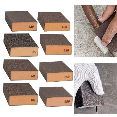 Flexibler Wandschleifschwammblock mit 7 Körnungen 36# bis 220# Nass- und Trocken-Verwendung zum Polieren von Holz, Metall, Kunststoff, lackierten Oberflächen (Körnung 150) von AugustknowU