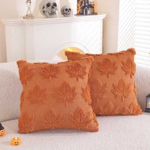 Herbstblatt-Design, 2 Stück, weicher Kunstmantel, für saisonale dekorative Verwendung, Polyestergewebe für Sofa oder Bett (rot) von AugustknowU