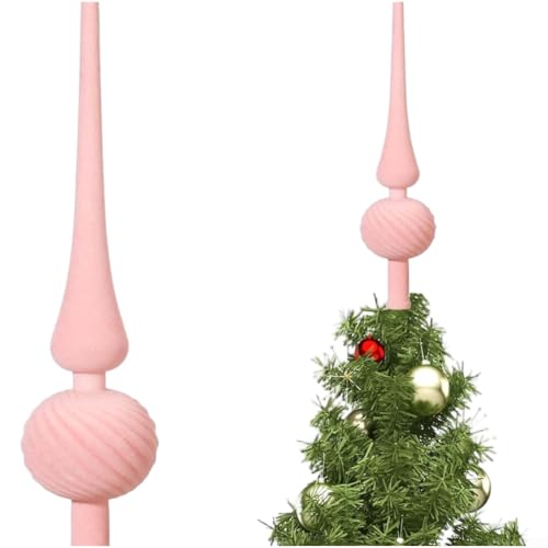 Holiday Plastic Gourd Tree Star Ornament with Velvet Flocked and Stable Base, Designed for Reliable Placement on Christmas Tree Tops (Pink) von AugustknowU