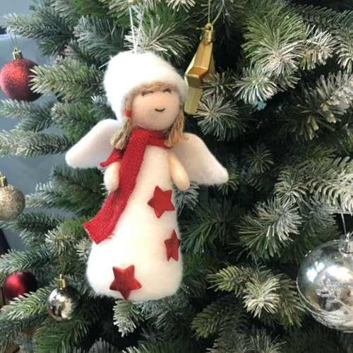 Holz-Zwerg für Weihnachtsbaumschmuck für Feiertagsdekoration mit charmanten, handgefertigten Anhängern, sicher für Kinder und Haustiere, wiederverwendbare saisonale Dekorationen (Engelspuppe - rot) von AugustknowU
