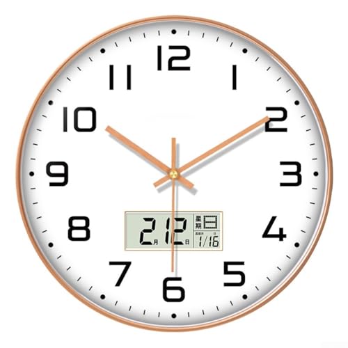 Home Digitale Wanduhr mit lautlosem Quarzwerk, minimalistisches Design mit Zeit, Kalender und wöchentlicher Temperaturanzeige (A) von AugustknowU