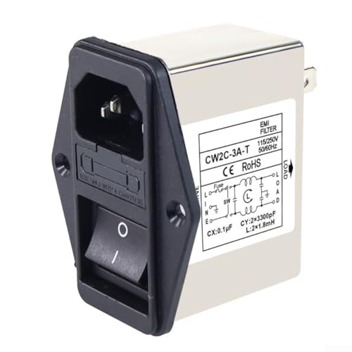 IEC Steckdosenfilter CW2C3610AT mit Sicherung und Wippschalter 220V für Kommunikations- und Beleuchtungsanwendungen (CW2C-3A-T) von AugustknowU