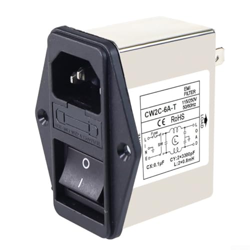IEC Steckdosenfilter CW2C3610AT mit Sicherung und Wippschalter 220V für Kommunikations- und Beleuchtungsanwendungen (CW2C-6A-T) von AugustknowU