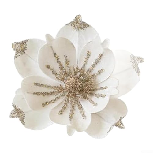 Künstliche Magnolien-Blumen-Picker mit Stoffmaterial für Weihnachtsbaumschmuck, zur Verschönerung des Feiertags, saisonale Heim- und Party-Dekoration (weiß) von AugustknowU
