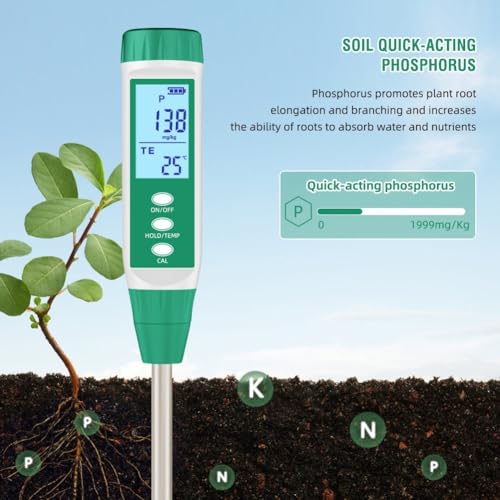 LCD-Display Nährstofftester mit empfindlicher Sonde für genaue Stickstoff-Phosphor-Kaliumanalyse, Hintergrundbeleuchtung, Sperrfunktion, 31 x 3,5 cm, für Gartenforschung (Phosphor-Tester) von AugustknowU