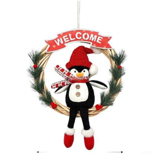 Saisonaler Türkranz aus Stoff mit bezauberndem Pinguin-Design und Kranz-Form mit einem warmen Willkommensschild für den Urlaub (A) von AugustknowU